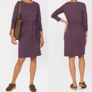 Duluth Trading Co. Elderberry Ponte Pro Knit 3/4 Sleeve Belted Dress Sz M NWOT